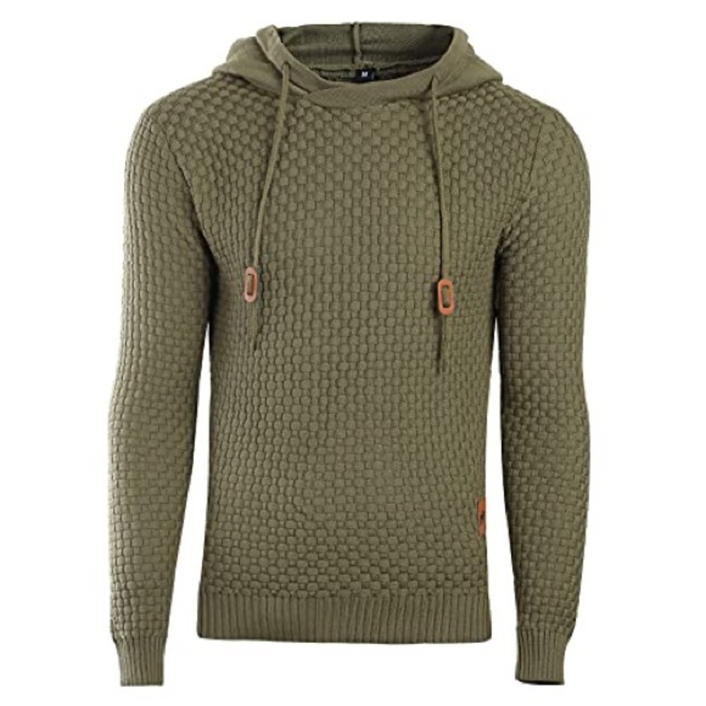 Qinfren Men’s Knit Hoodie Winter Long Sleeve Sweater Pullover Green Size Small S